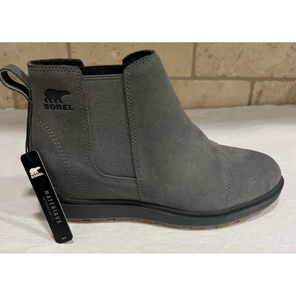 New Sorel Evie II Chelsea Wedge Bootie Womens Quarry Gray NL5020 Waterproof  8.5